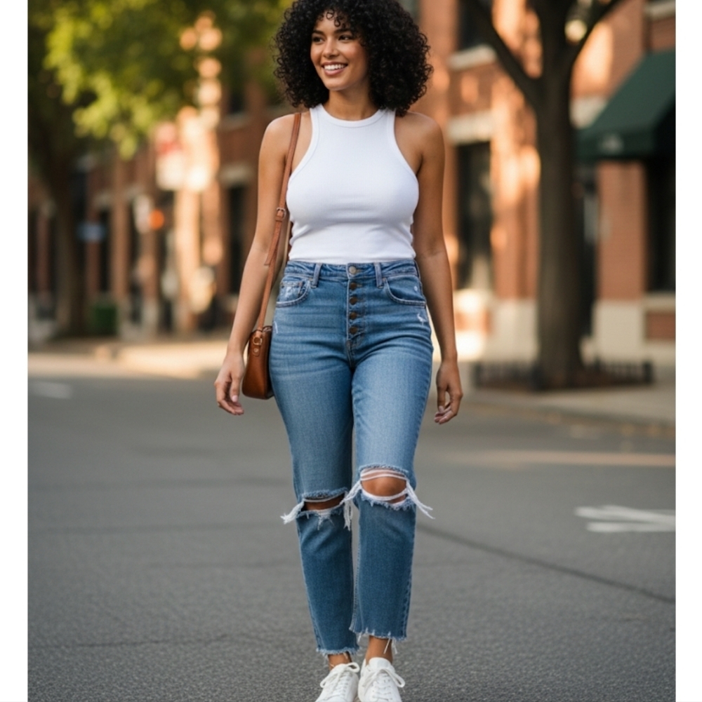 Abercrombie & Fitch Curve Love Mom Jeans 26 Distressed Button Fly Crop Size 26